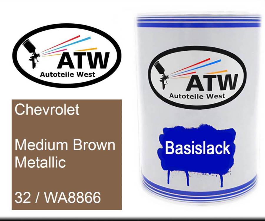 Chevrolet, Medium Brown Metallic, 32 / WA8866: 500ml Lackdose, von ATW Autoteile West.